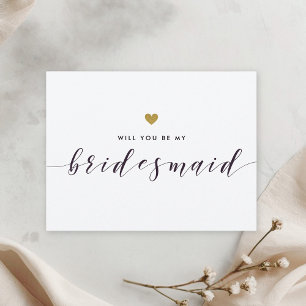 Modern Gold Hearts Will You Be My Bridesmaid Invitation Postcard