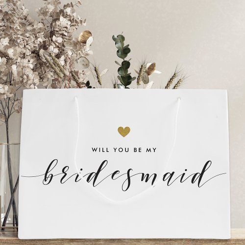 Modern Gold Hearts Will You Be My Bridesmaid Large Gift Bag