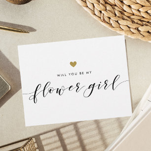 Modern Gold Hearts Will You Be My Flower Girl Invitation Postcard