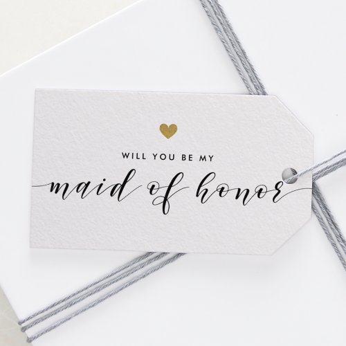 Modern Gold Hearts Will You Be My Maid of Honor Gift Tags