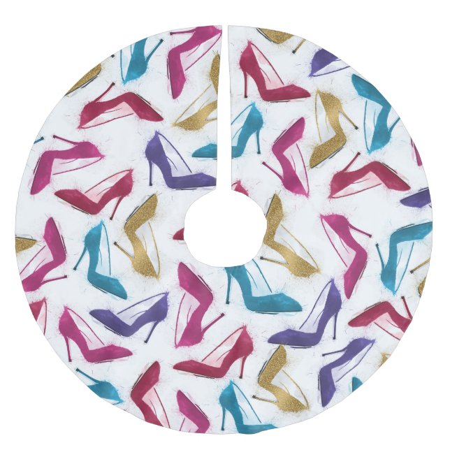 Modern Gold High Heels Watercolor Brushed Polyester Tree Skirt (Front)