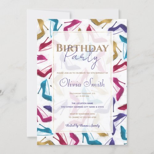 Modern Gold High Heels Watercolor  Invitation