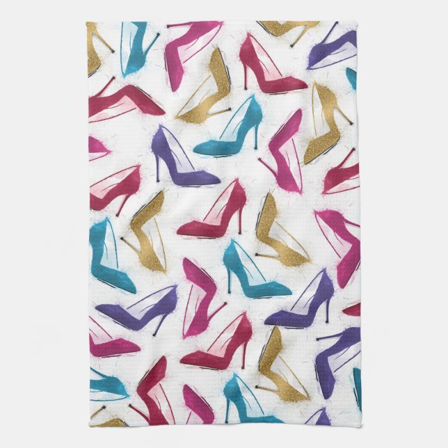 Modern Gold High Heels Watercolor Kitchen Towel (Vertical)