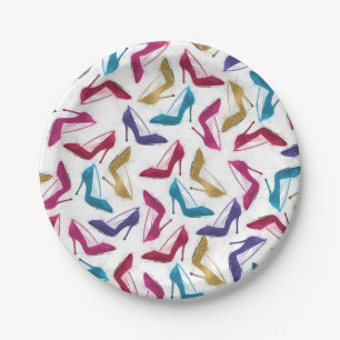 Modern Gold High Heels Watercolor Paper Plates
