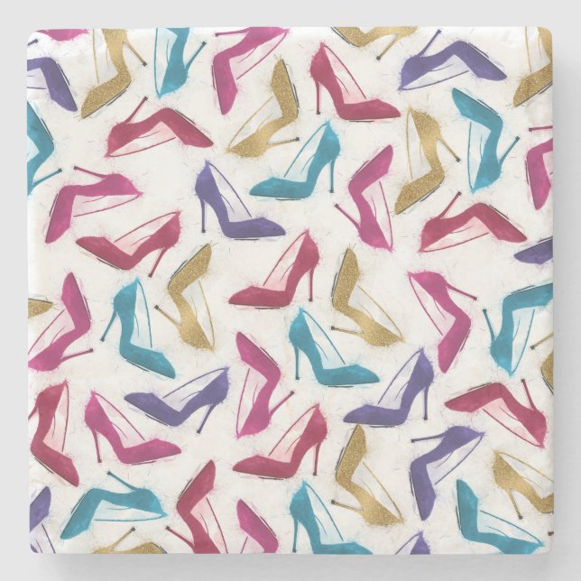 Modern Gold High Heels Watercolor Stone Coaster (Front)