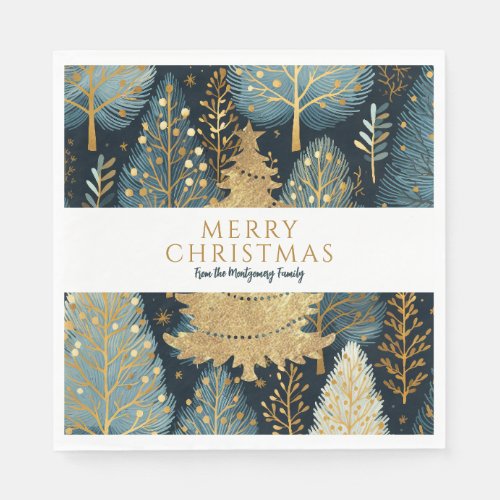 Modern Gold Holiday Forest Custom Christmas Napkins