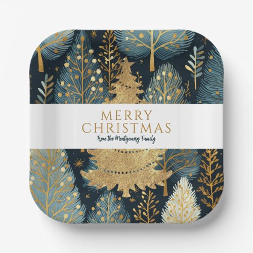 Modern Gold Holiday Forest Custom Christmas Paper Plates