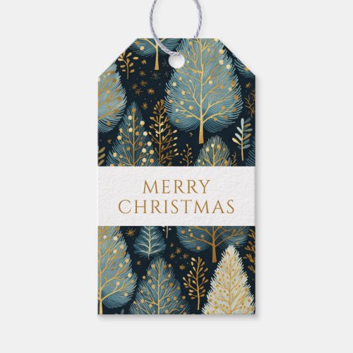 Modern Gold Holiday Forest Merry Christmas Gift Tags