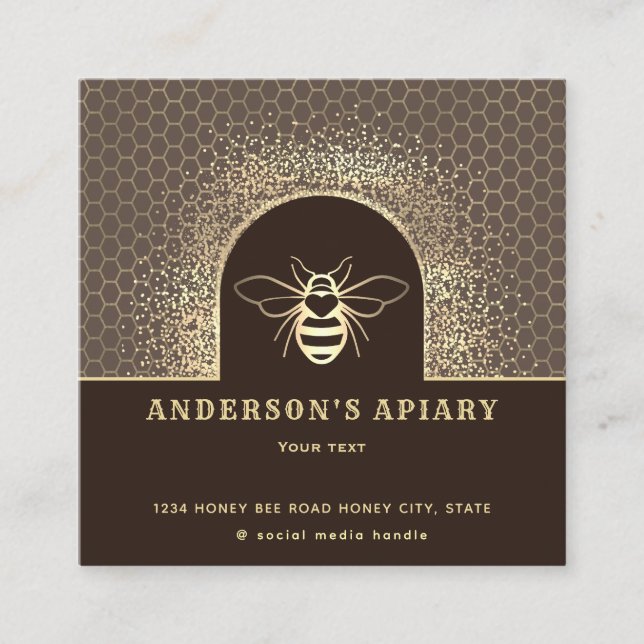 Modern gold honey apiary beekeepers  square business card (Front)