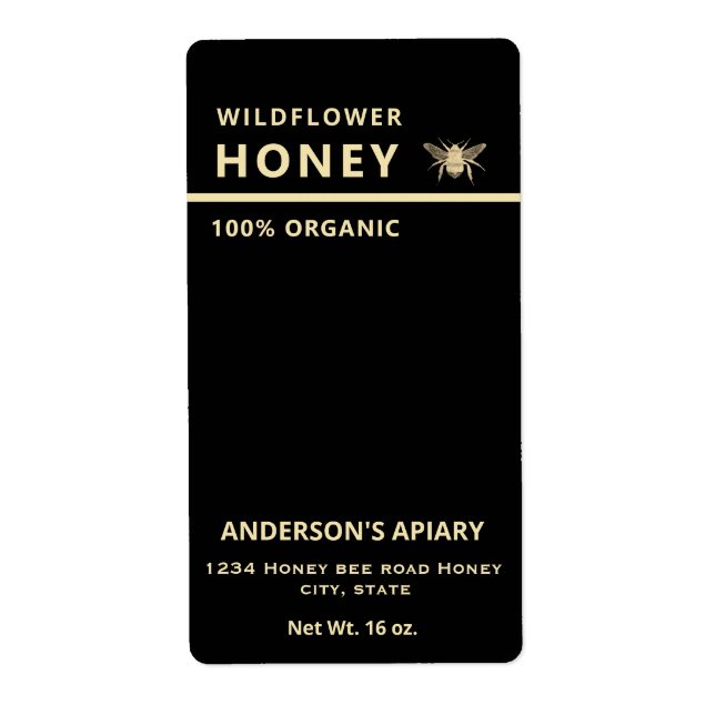 Modern  gold honey bee honey jar label (Front)