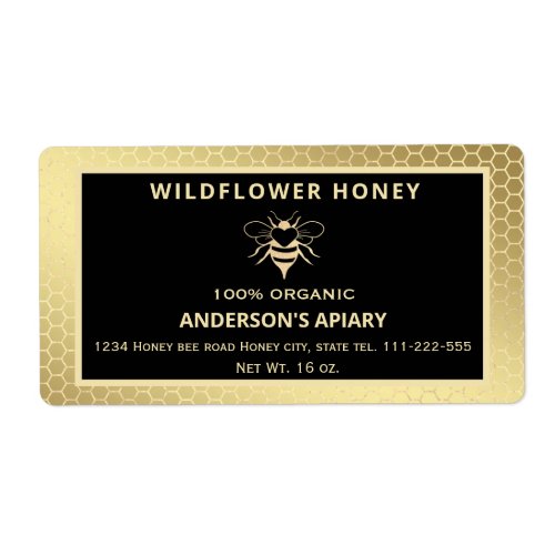 Modern gold honey bee honey jar label