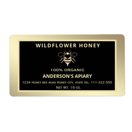 Modern gold honey bee honey jar label