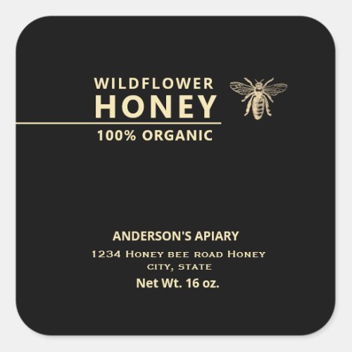 Modern  gold honey bee honey jar square sticker