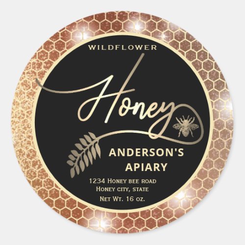 Modern gold  honeybee honey branch jar label