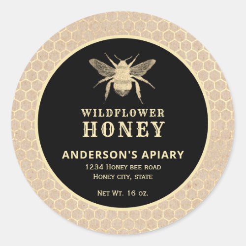 Modern gold  honeybee honey jar label