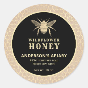 Modern gold honeybee honey jar label