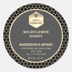 Modern gold honeybee honey jar label