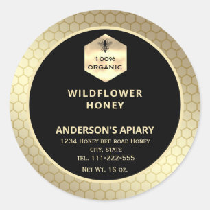 Modern gold honeybee honey jar label