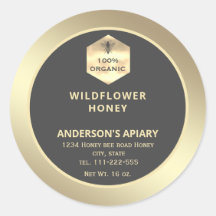 Modern gold honeybee honey jar label