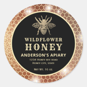 Modern gold honeybee honey jar label