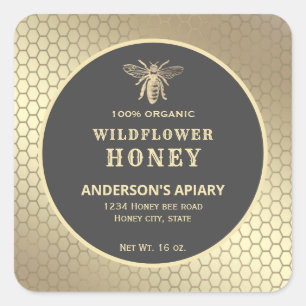Modern gold honeybee honey jar label