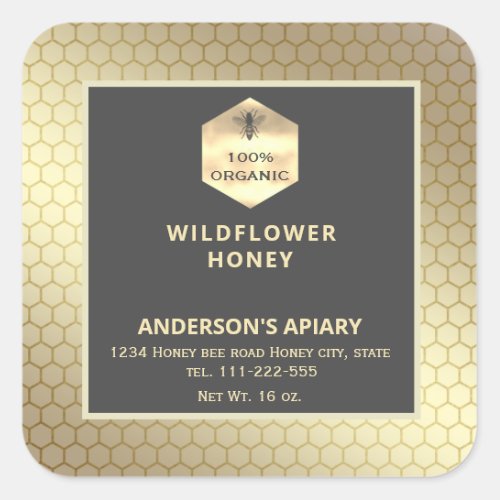 Modern gold  honeybee honey jar label