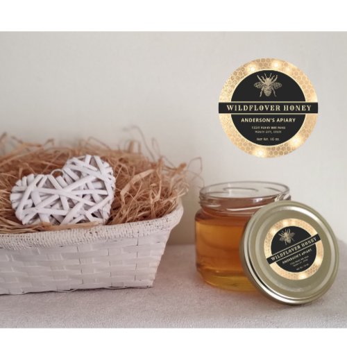 Modern gold honeybee honey jar label