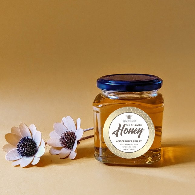 Modern gold  honeybee honey jar label (Creator Uploaded)