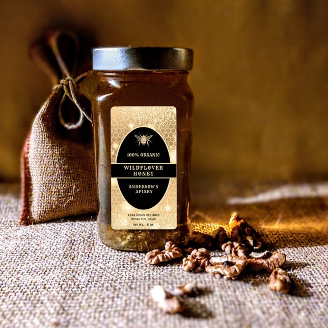 Modern gold  honeybee honey jar label (Creator Uploaded)