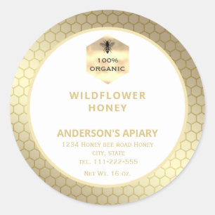 Modern gold honeybee honey jar label