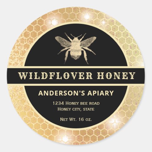 Modern gold  honeybee honey jar label