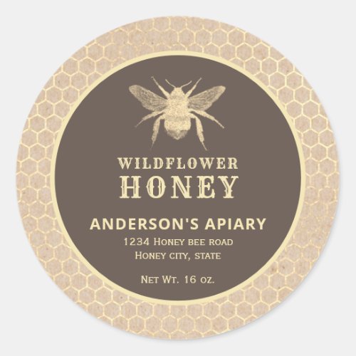 Modern gold  honeybee kraft honey jar label