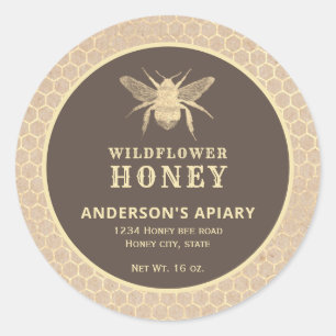 Modern gold honeybee kraft honey jar label
