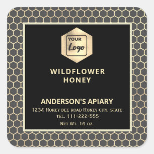 Modern gold honeycomb honey jar label logo