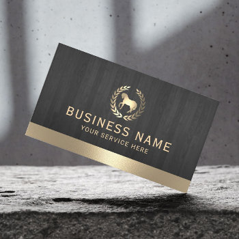 Modern Gold Horse Logo Elegant Wood Equine Business Card by cardfactory at Zazzle