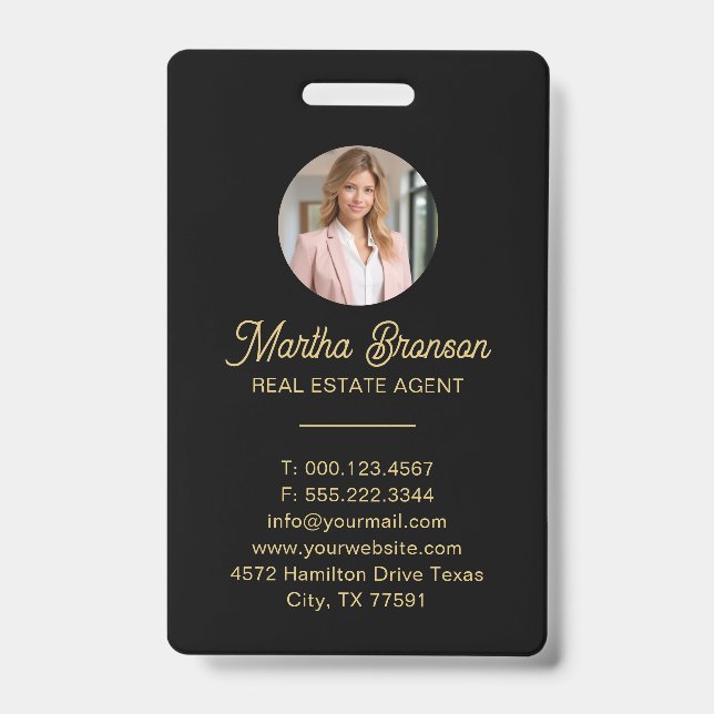 Modern Gold House Key Real Estate Agent Badge (Front)