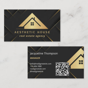 Modern Gold House Logo Real Estate Realtor black Business Card