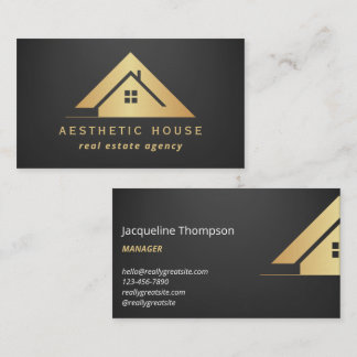 Modern Gold House Logo Real Estate Realtor black Business Card