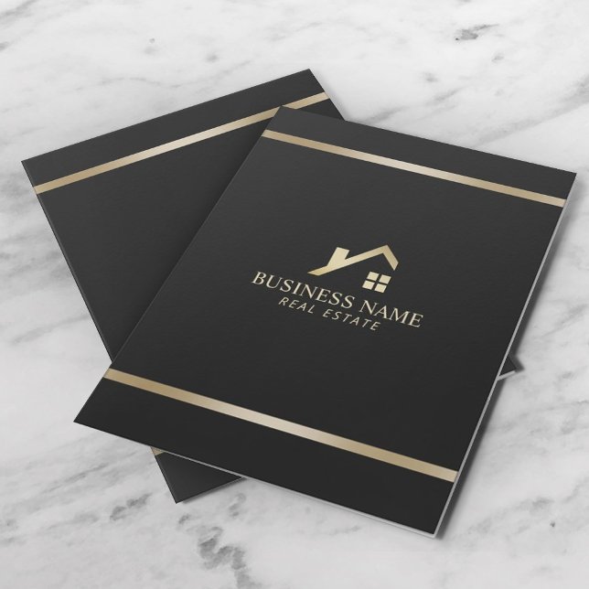 Modern Gold House Logo Real Estate Realtor Pocket Folder (Creator Uploaded)