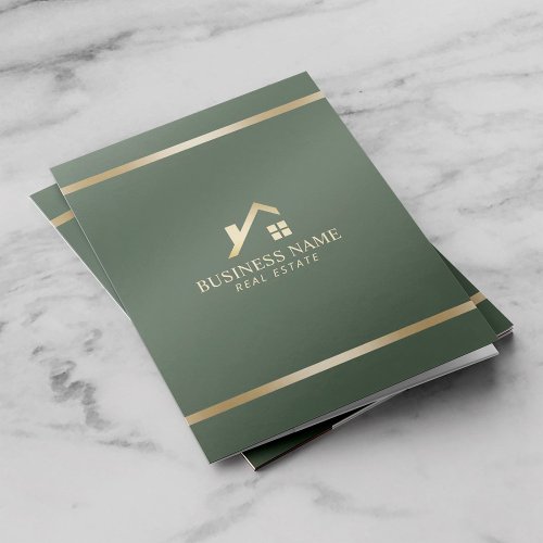 Modern Gold House Logo Real Estate Sage Green Pocket Folder