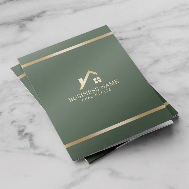 Modern Gold House Logo Real Estate Sage Green Pocket Folder (Creator Uploaded)