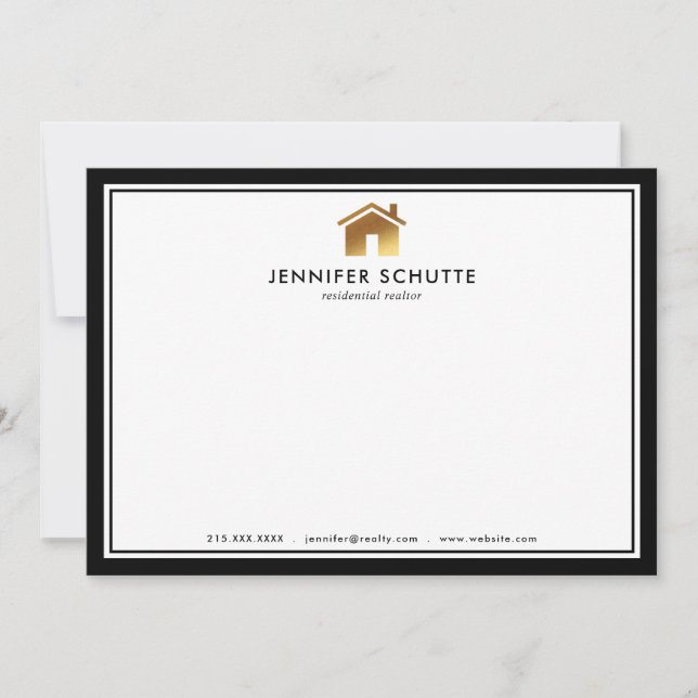 Modern Gold House Logo Realtor Personalized Flat Note Card (Front)