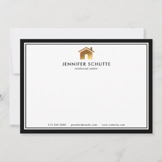 Modern Gold House Logo Realtor Personalized Flat Note Card