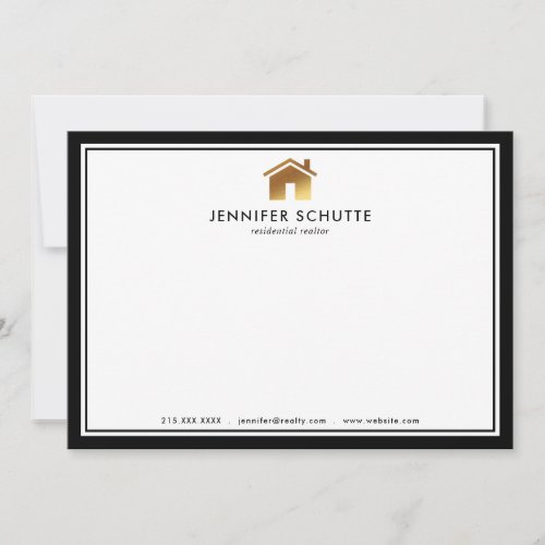 Modern Gold House Logo Realtor Personalized Flat Note Card