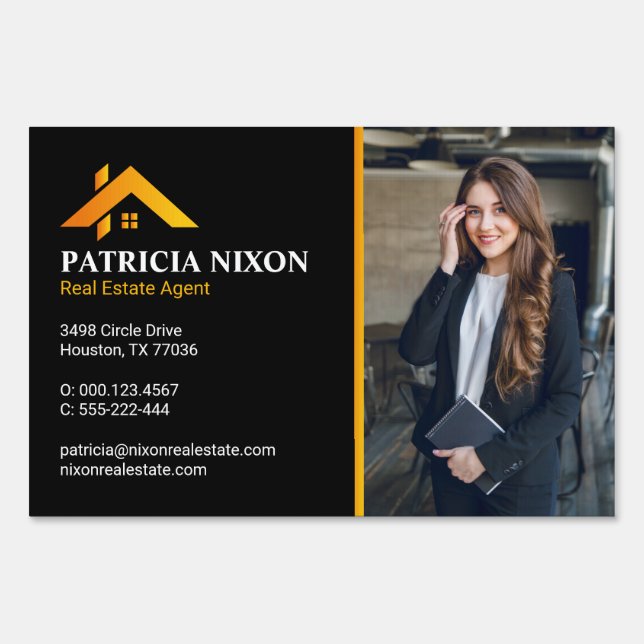 Modern Gold House Real Estate Agent Sign (Front)