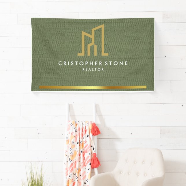 Modern Gold House Real Estate Olive Green Realtor Banner (Insitu)