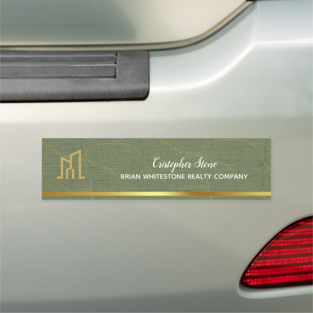 Modern Gold House Real Estate Olive Green Realtor Car Magnet (In Situ)