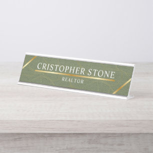 Modern Gold House Real Estate Olive Green Realtor Desk Name Plate