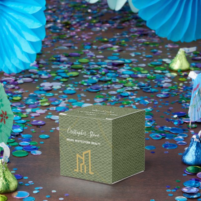 Modern Gold House Real Estate Olive Green Realtor Favor Boxes (Party)