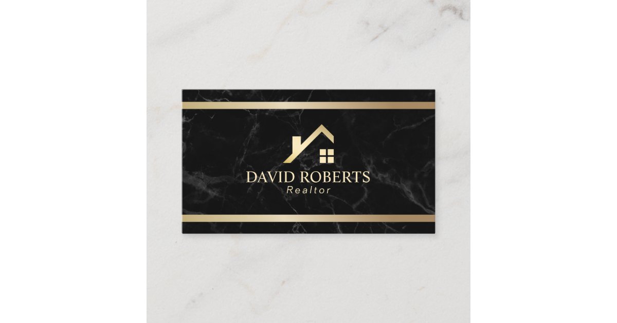 Modern Gold House Real Estate Realtor Black Marble Business Card Zazzle